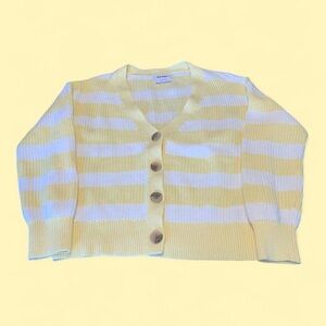 Spring Yellow and White Striped Button Cardigan
